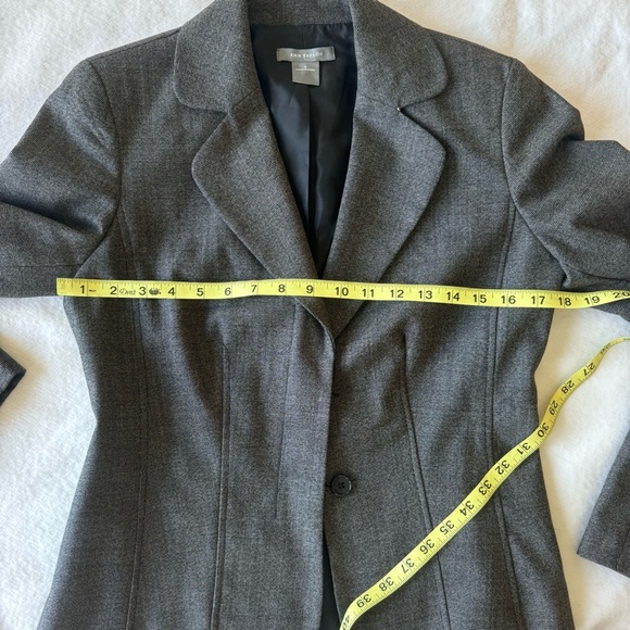 Ann Taylor Gray Wool Blend Business Pant Suit Blazer | Wide Leg Pants Size 2 - Picture 5 of 14